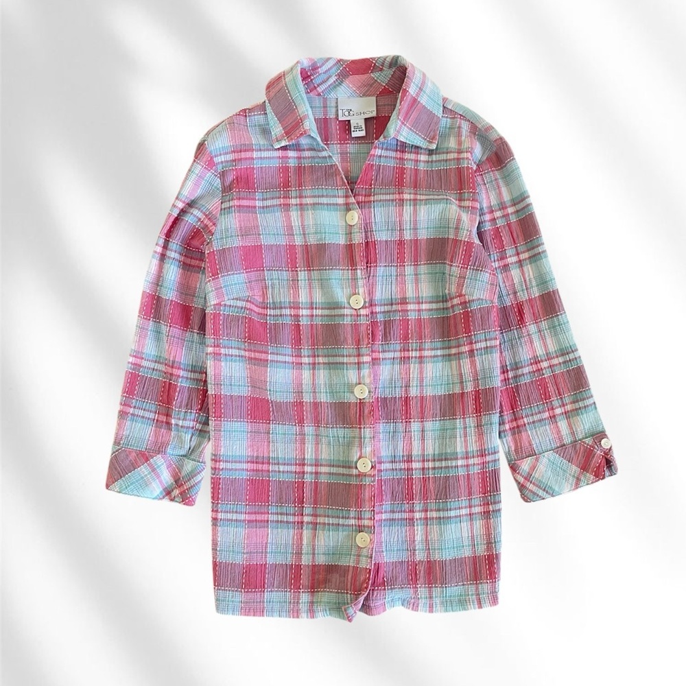 The TOG SHOP retro cottage‎ Plaid Cotton Blend Shirt S
